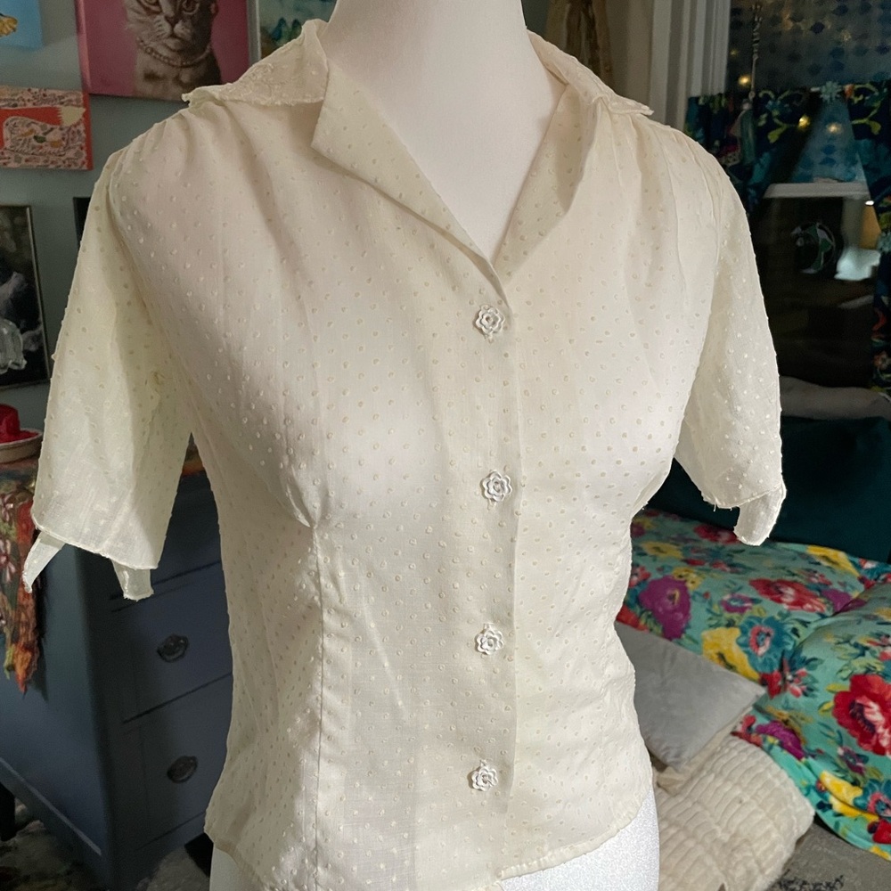 Vintage Cream Button-Up Women's Top